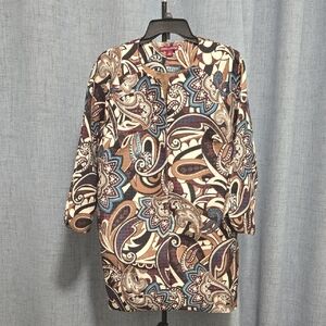 Jessica London Boho Style Multicolor Paisley Open Front Side Slits Jacket Size16